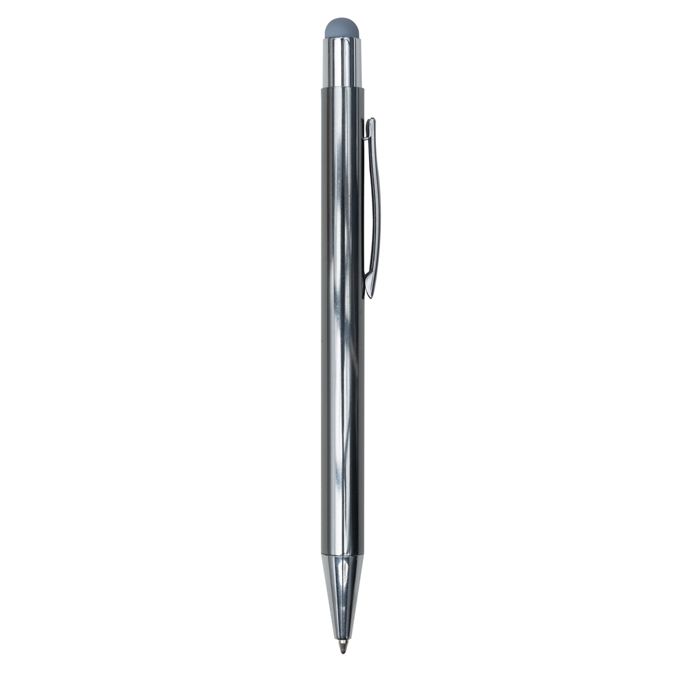Caneta de metal com ponta touch na cor Cinza / Cromado, personalizada com a logo da empresa