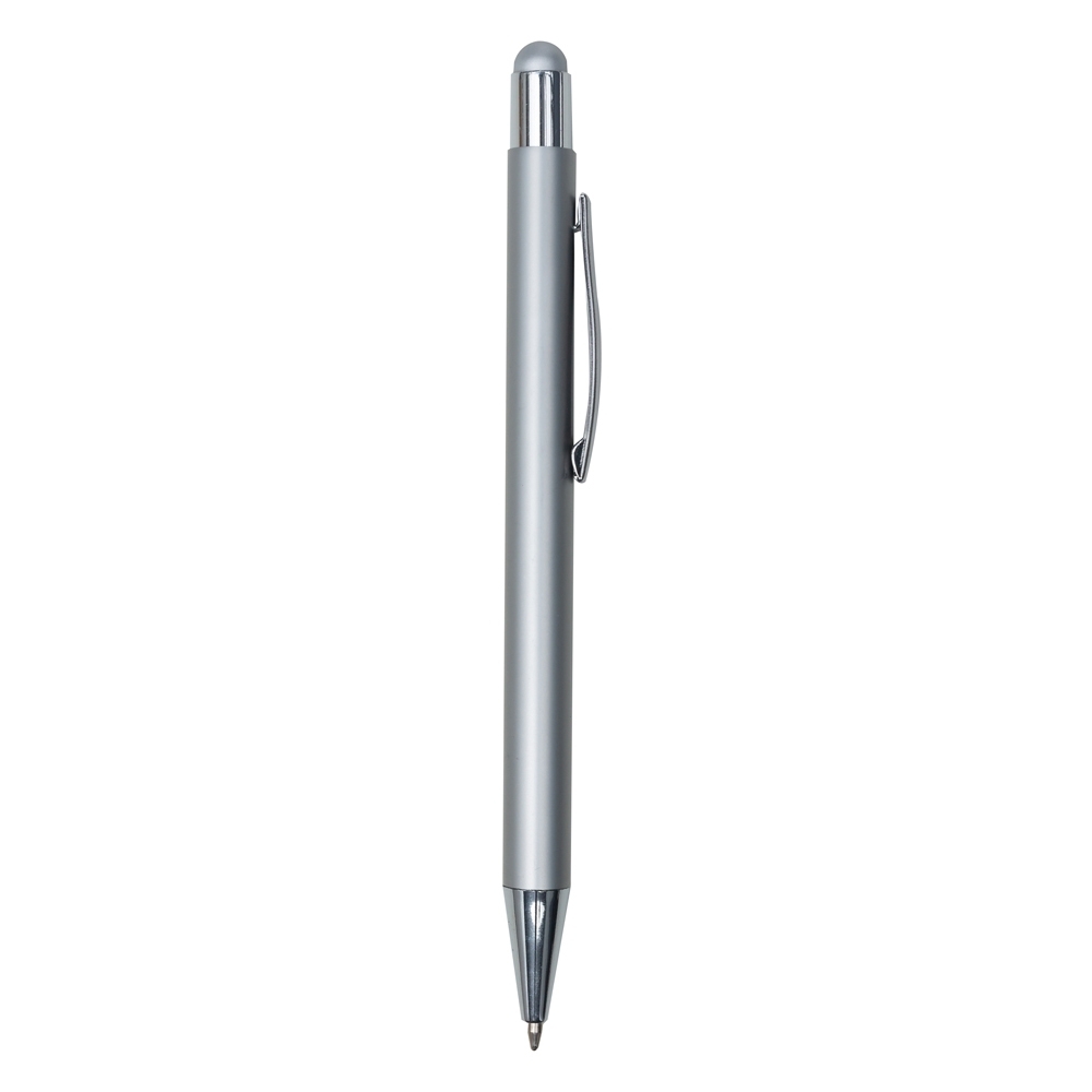 Caneta de metal com ponta touch personalizada com a logo da empresa, na cor prata