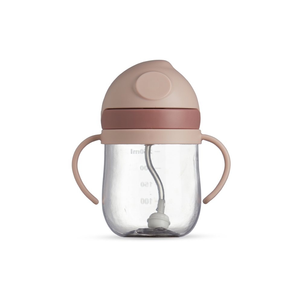 Copo de transição infantil 350 ml de plástico com canudo personalizado com a logo da empresa