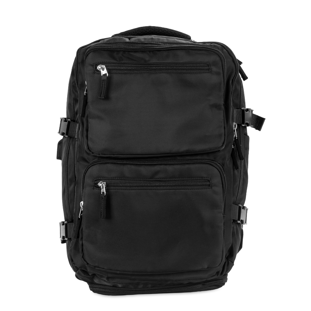 Mochila expansível 36 litros para notebook na cor Preto, personalizada com a logo da empresa
