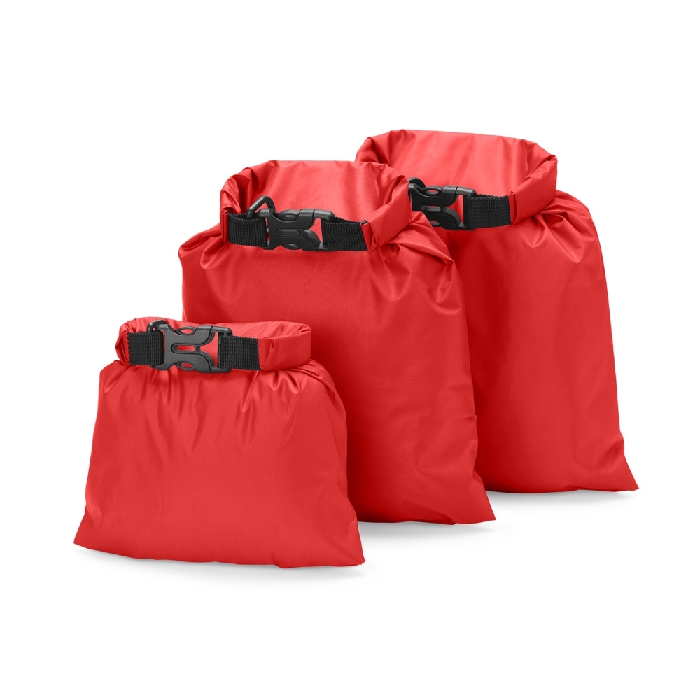 Kit saco impermeável personalizado com a logo da empresa, na cor vermelho