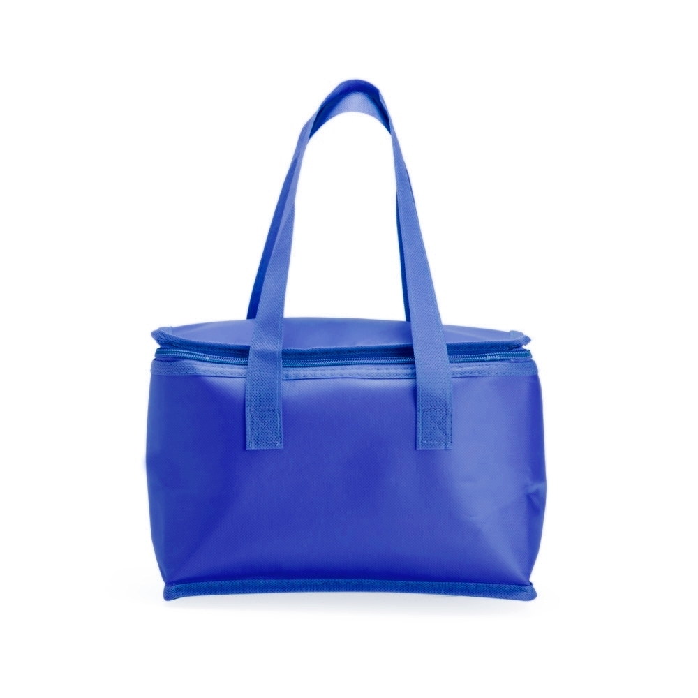 Bolsa térmica 6 litros de TNT personalizada com a logo da empresa, na cor azul