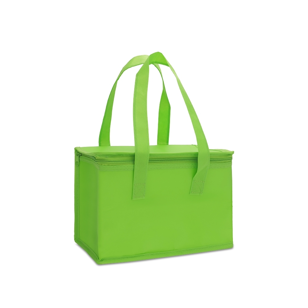 Bolsa térmica 6 litros de TNT personalizada com a logo da empresa, na cor verde