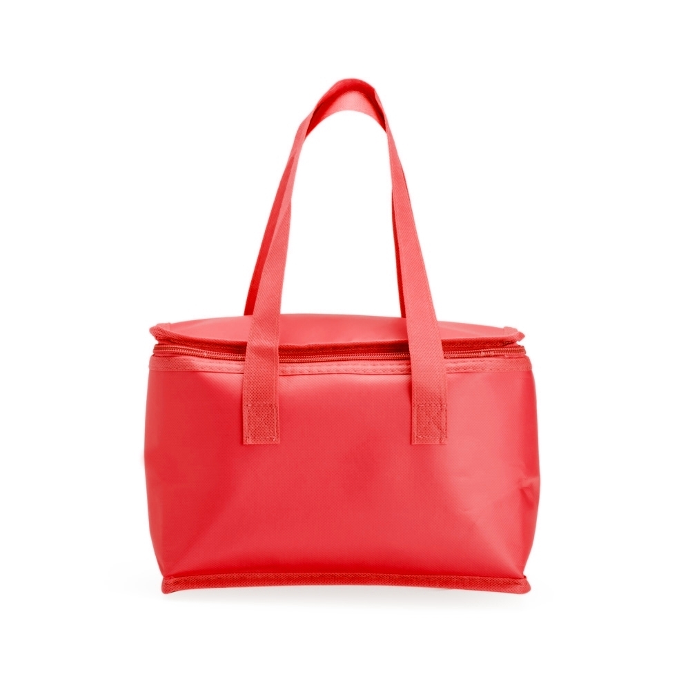 Bolsa térmica 6 litros de TNT personalizada com a logo da empresa, na cor vermelho