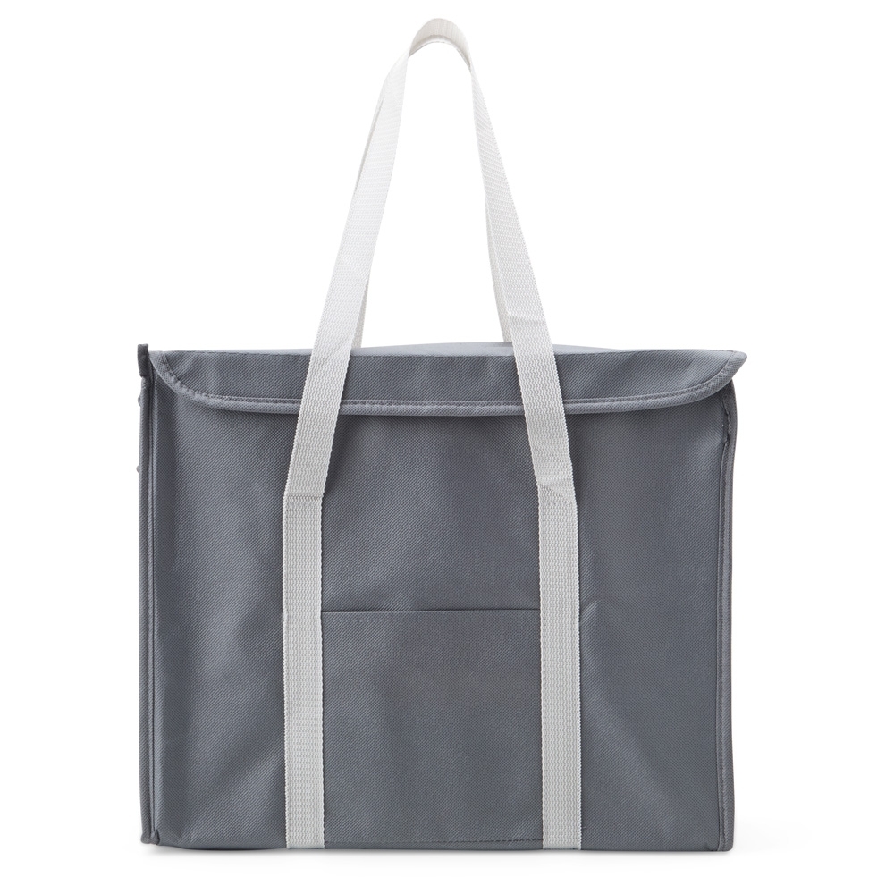 Bolsa térmica 32 litros de nylon personalizada com a logo da empresa, na cor prata