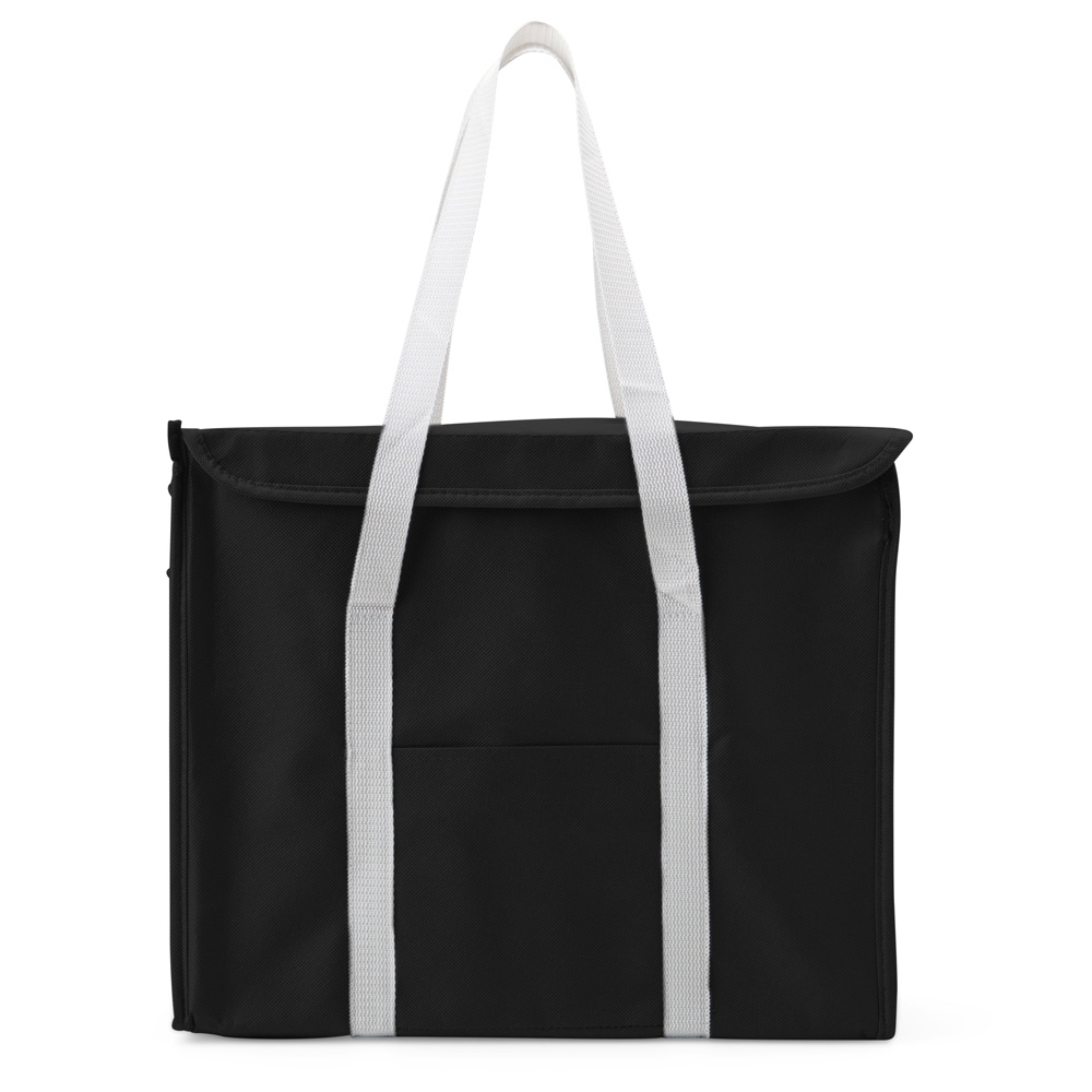 Bolsa térmica 32 litros de nylon na cor Preto, personalizada com a logo da empresa