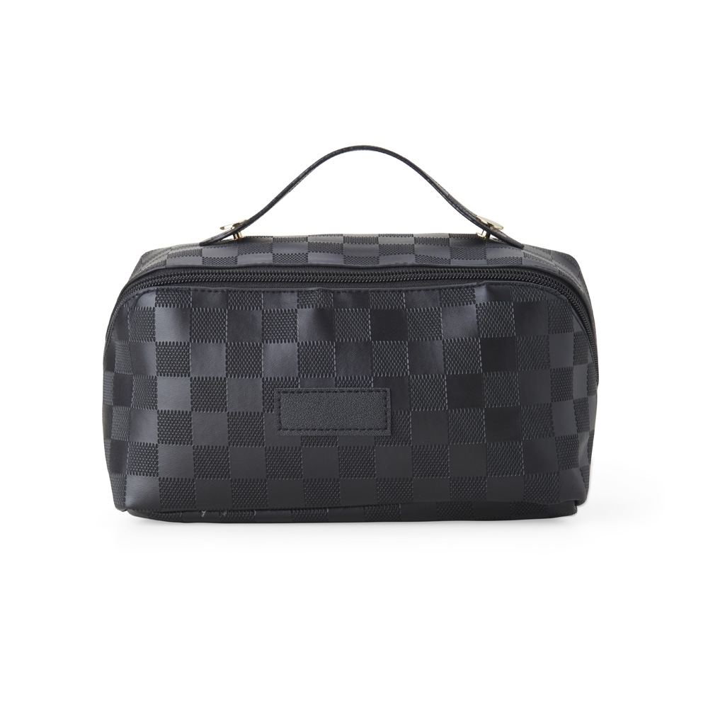 Nécessaire de couro sintético com 3 compartimentos na cor Preto, personalizada com a logo da empresa