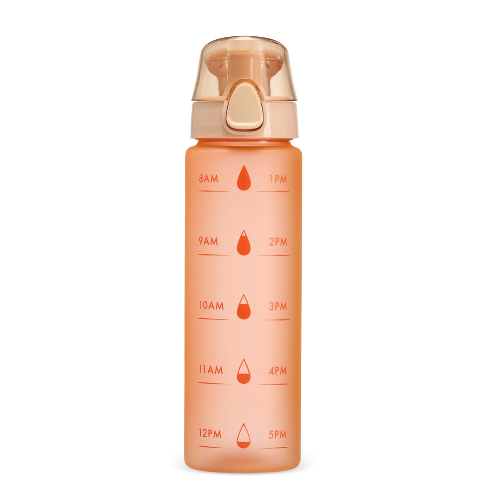 Garrafa plástica 700 ml personalizada com a logo da empresa, na cor laranja