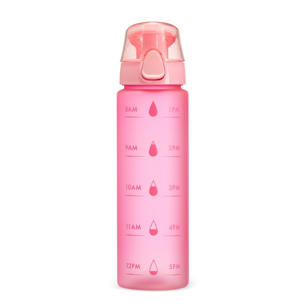 Garrafa plástica 700 ml personalizada com a logo da empresa, na cor rosa