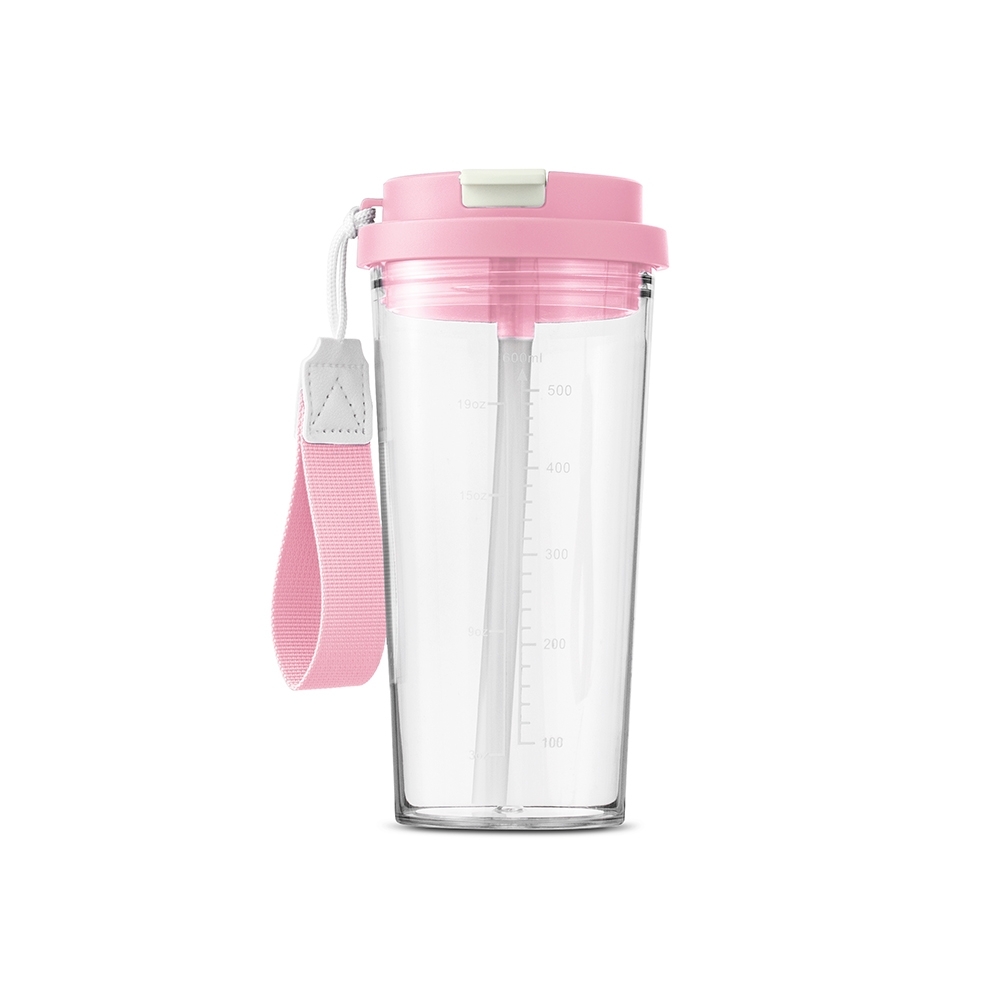 Copo plástico 600 ml sem BPA personalizado com a logo da empresa, na cor rosa