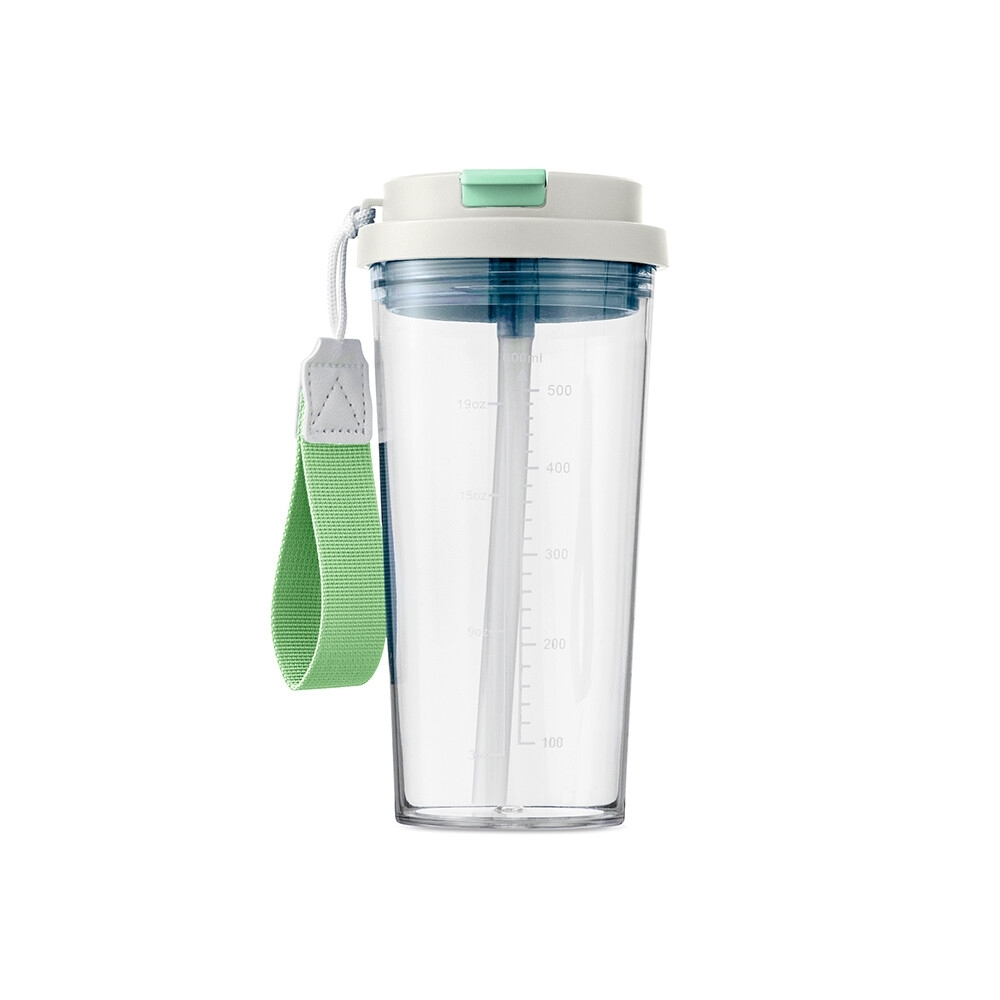 Copo plástico 600 ml sem BPA personalizado com a logo da empresa, na cor verde