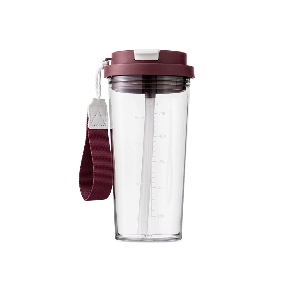 Copo plástico 600 ml sem BPA personalizado com a logo da empresa, na cor vinho