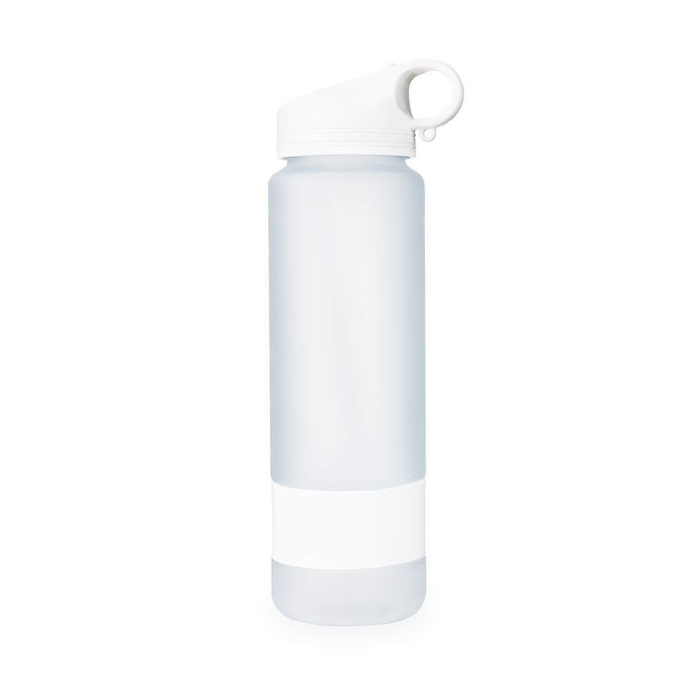 Squeeze plástico 900 ml com canudo e alça personalizado com a logo da empresa, na cor branco