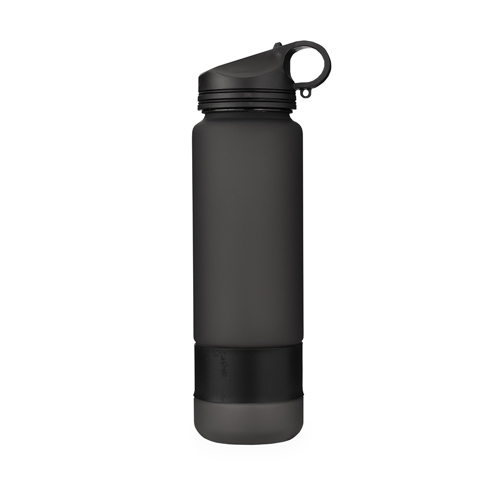 Squeeze plástico 900 ml com canudo e alça na cor Preto, personalizado com a logo da empresa