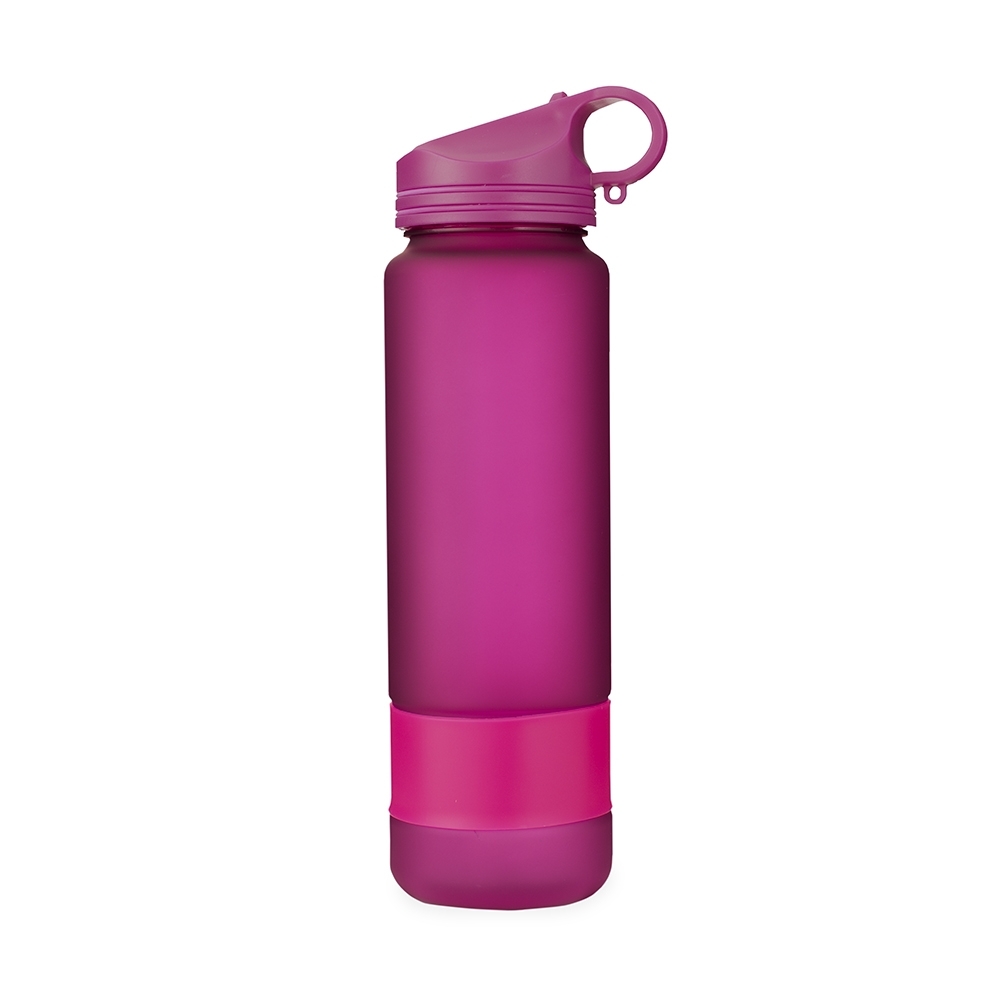 Squeeze plástico 900 ml com canudo e alça personalizado com a logo da empresa, na cor rosa escuro