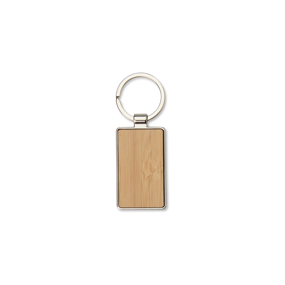 Chaveiro de metal bambu retangular na cor Bambu, personalizado com a logo da empresa