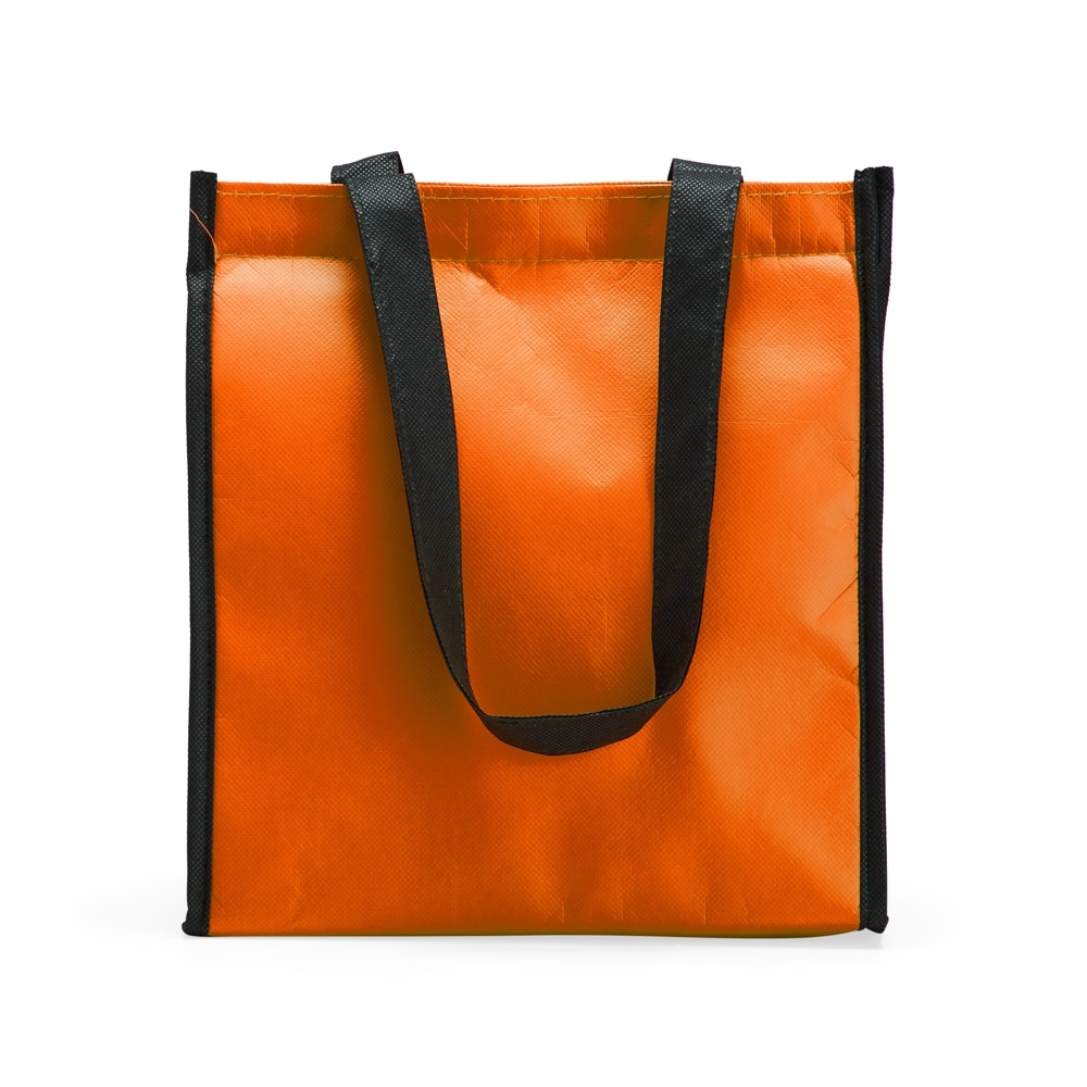 Bolsa térmica 7 litros de TNT impermeável personalizada com a logo da empresa, na cor laranja