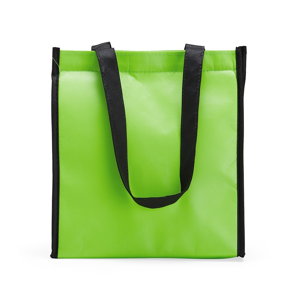 Bolsa térmica 7 litros de TNT impermeável personalizada com a logo da empresa, na cor verde