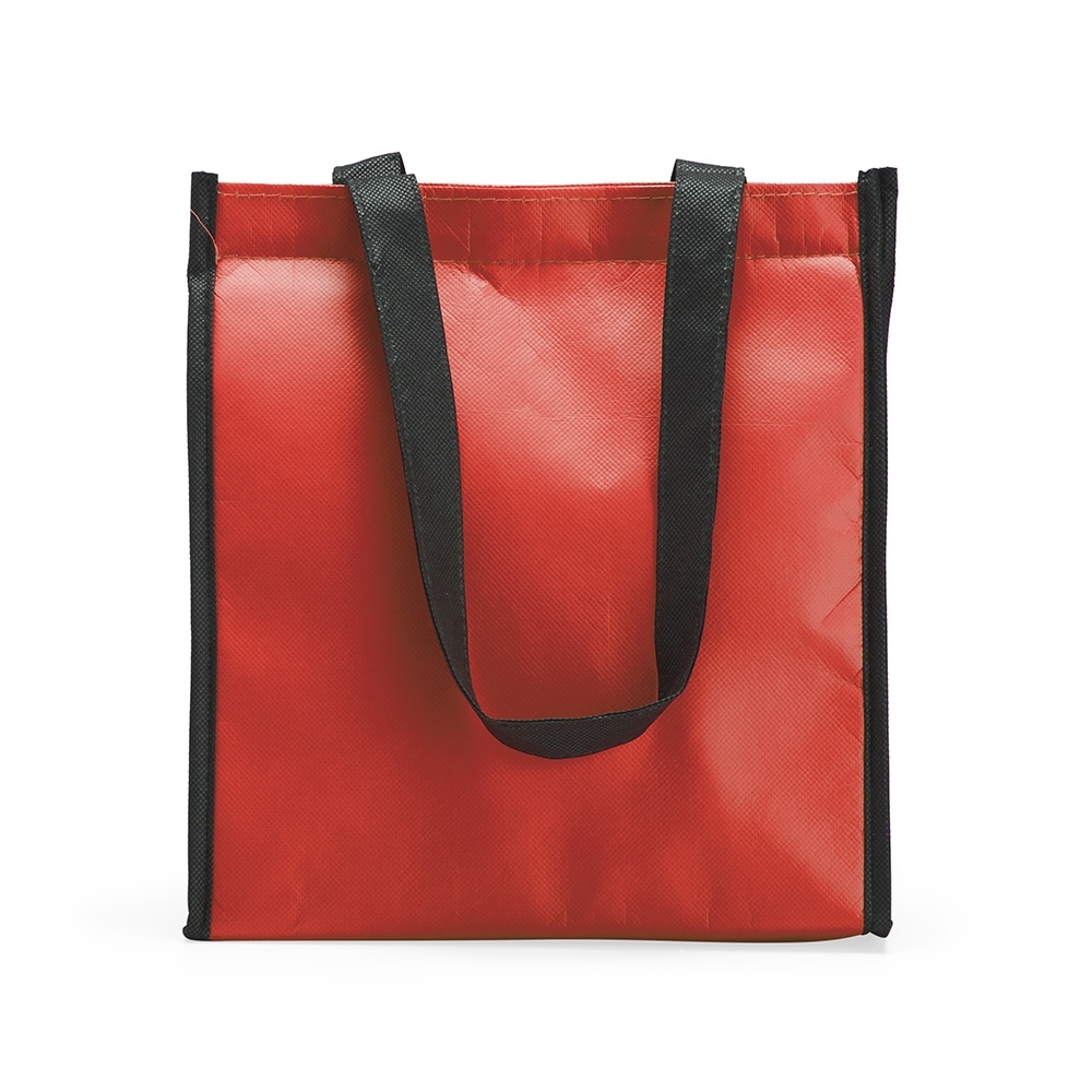 Bolsa térmica 7 litros de TNT impermeável personalizada com a logo da empresa, na cor vermelho