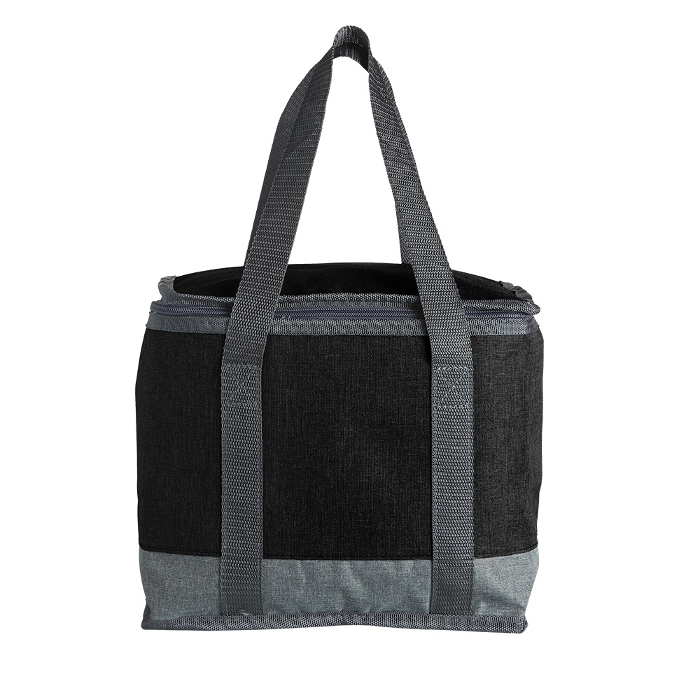 Bolsa térmica 15 litros de poliéster na cor Preto / Cinza, personalizada com a logo da empresa