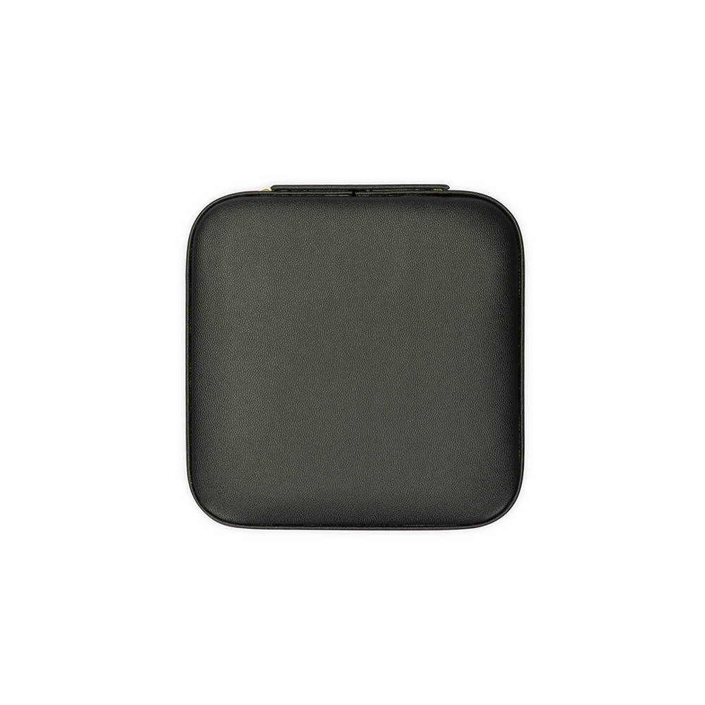 Porta-joias de couro sintético com ganchos e divisória em quadrantes na cor Preto, personalizado com a logo da empresa