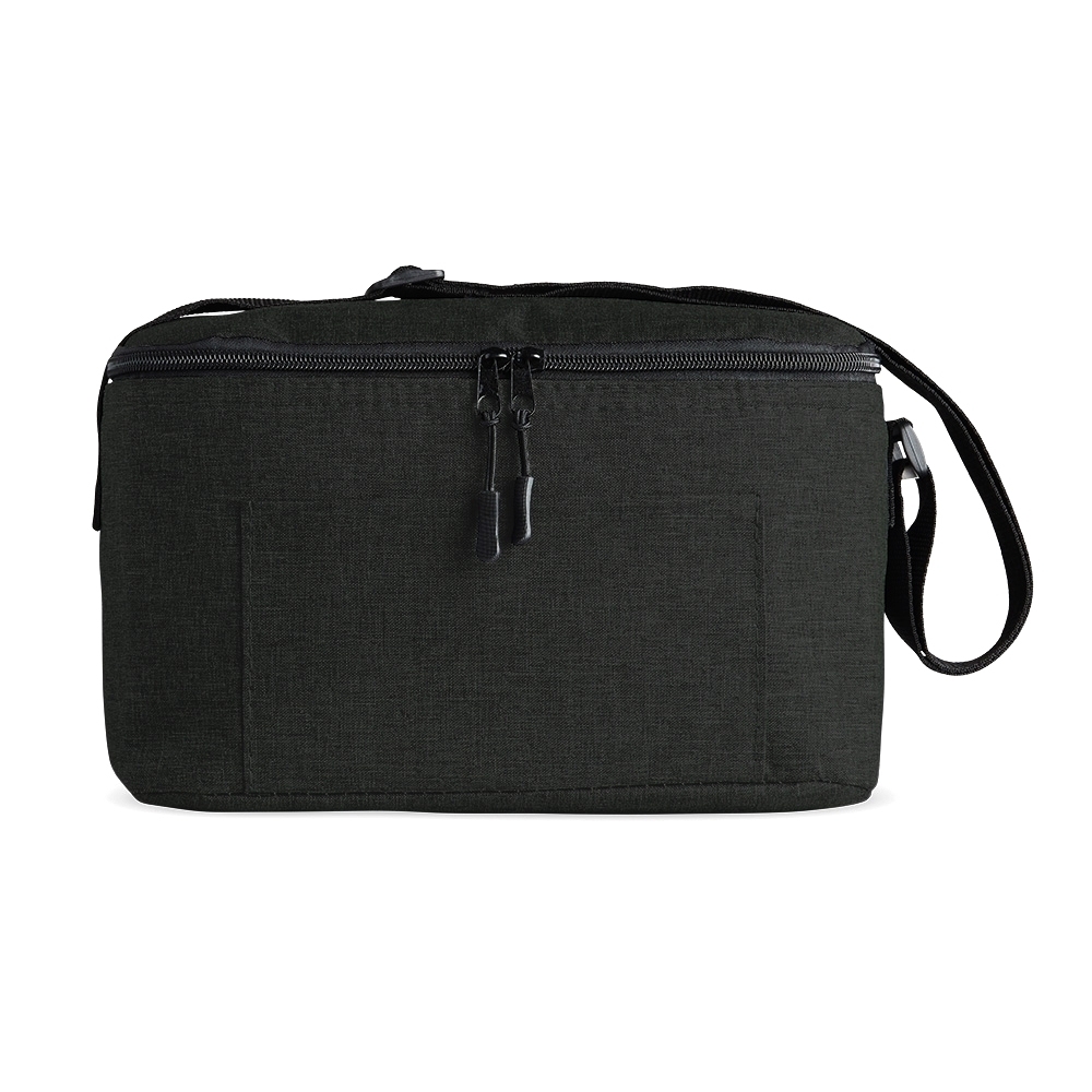 Bolsa térmica 10 litros de poliéster com alça transversal na cor Preto, personalizada com a logo da empresa
