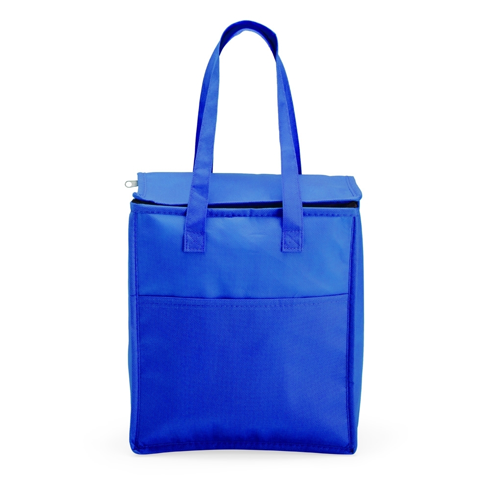 Bolsa térmica 13 litros de TNT com bolso frontal personalizada com a logo da empresa
