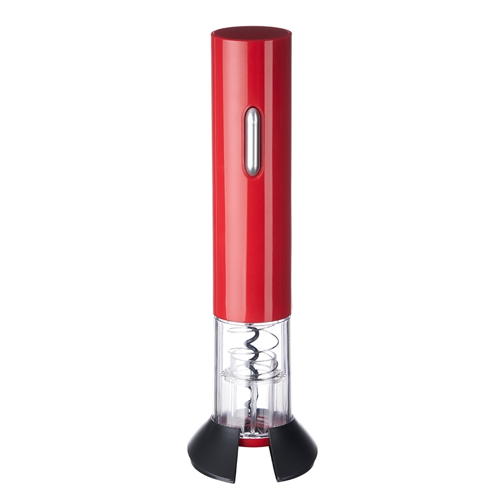 Saca rolhas emborrachado a pilha na cor Vermelho / Branco, personalizado com a logo da empresa