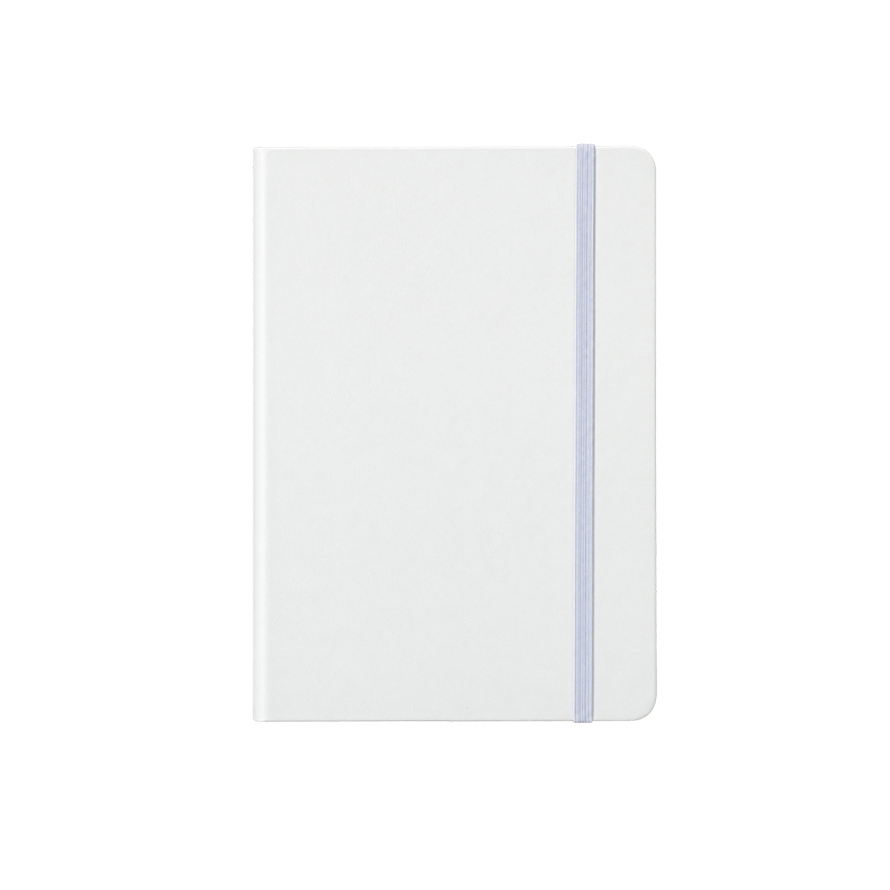 Caderneta couro sintético pautada com 80 folhas na cor Branco, personalizada com a logo da empresa