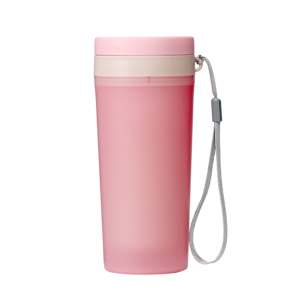 Copo plástico 300 ml com alça personalizado com a logo da empresa, na cor rosa / bege