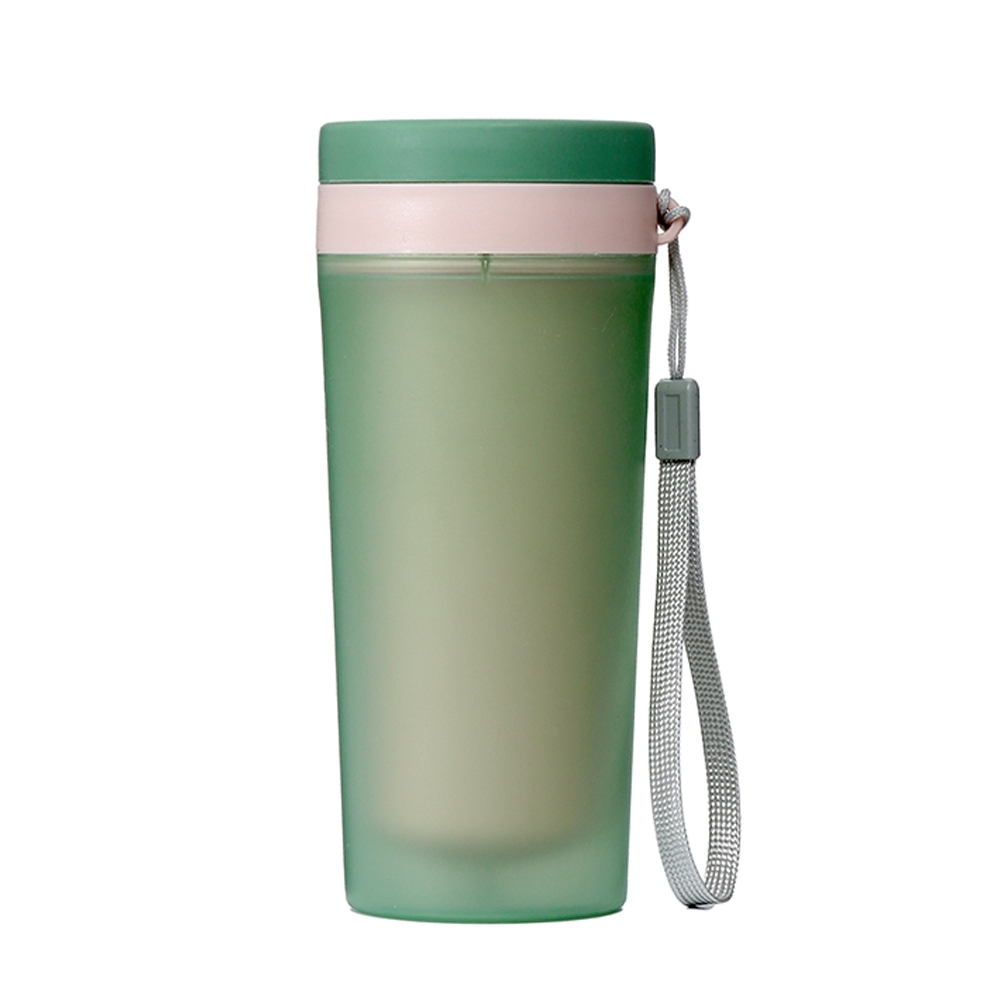 Copo plástico 300 ml com alça personalizado com a logo da empresa, na cor verde / bege