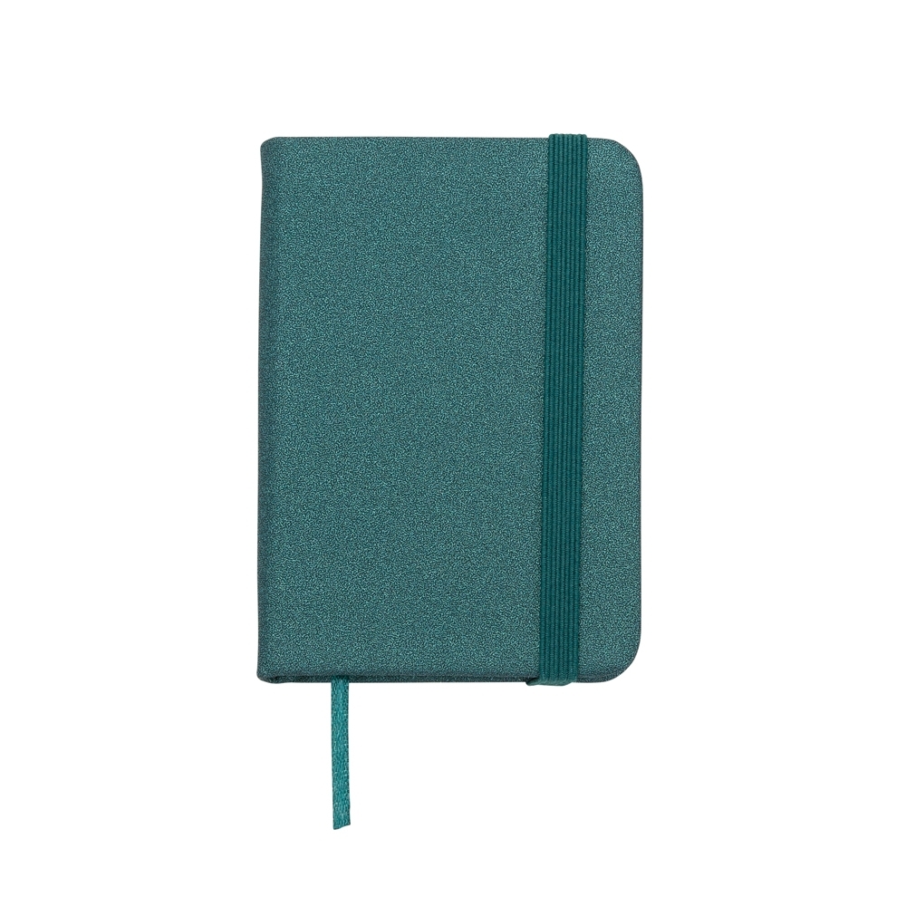 Mini caderneta sintética brilhante personalizada com a logo da empresa, na cor verde