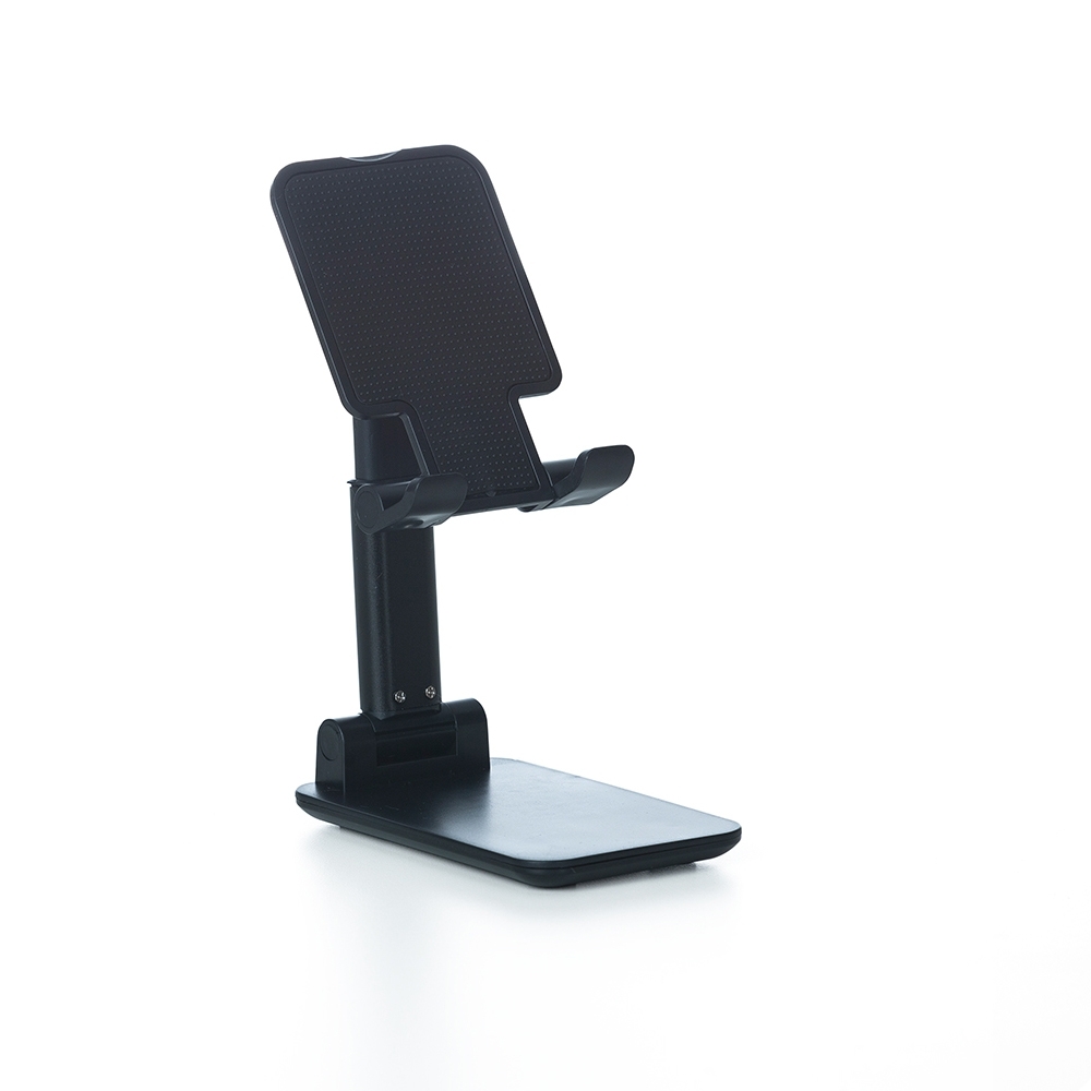 Suporte de plástico para celular na cor Preto, personalizado com a logo da empresa