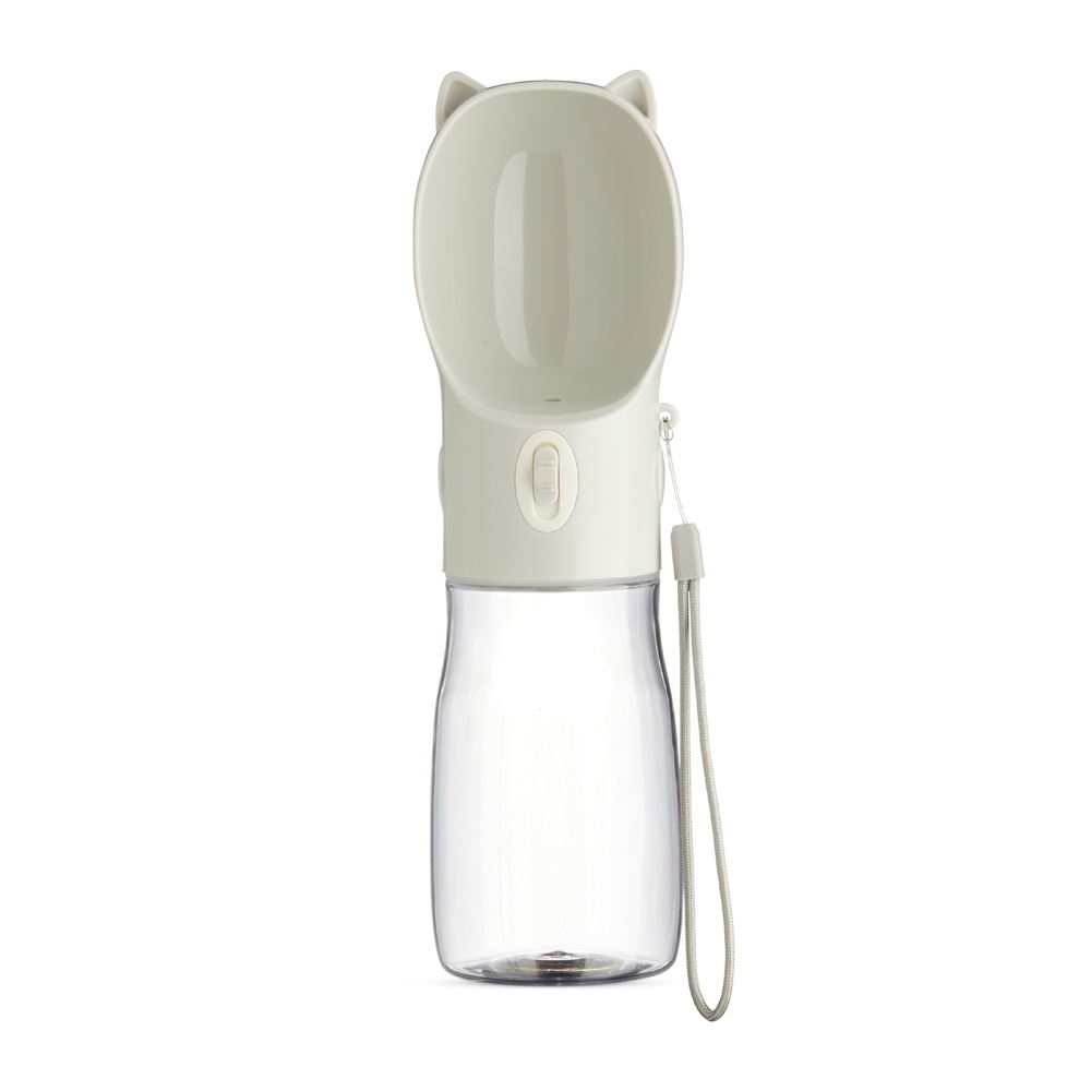 Garrafa bebedouro PET 420 ml com alça na cor Cinza / Branco, personalizada com a logo da empresa