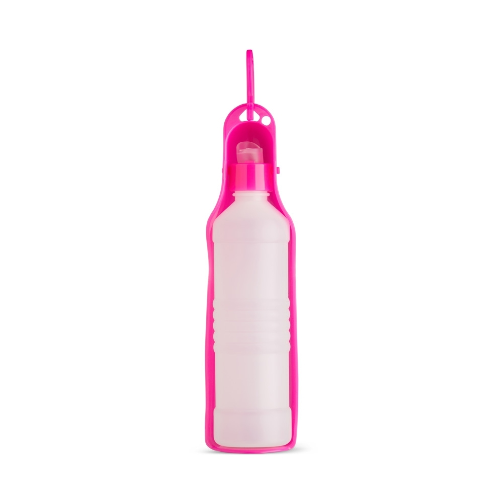 Garrafa bebedouro PET 420 ml na cor Branco / Rosa, personalizada com a logo da empresa