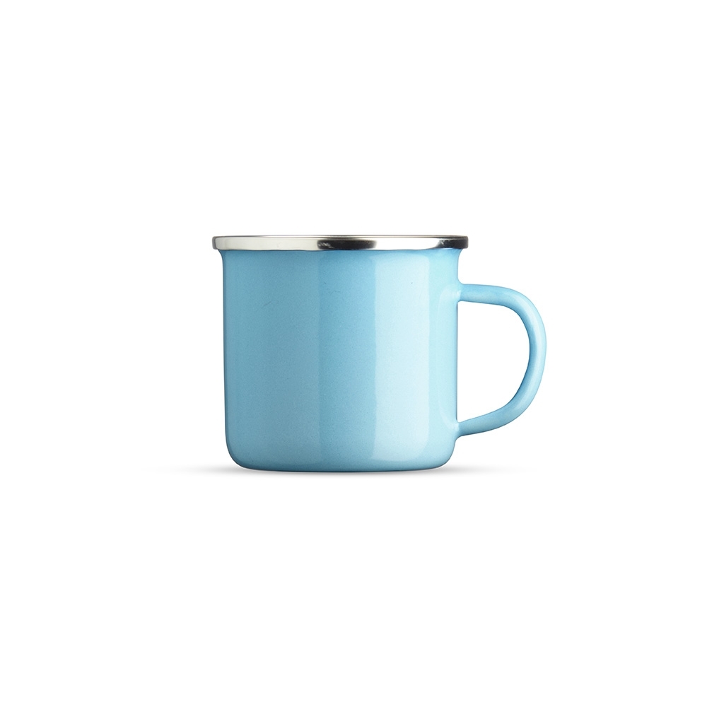Caneca inox 370 ml com borda de inox aparente personalizada com a logo da empresa