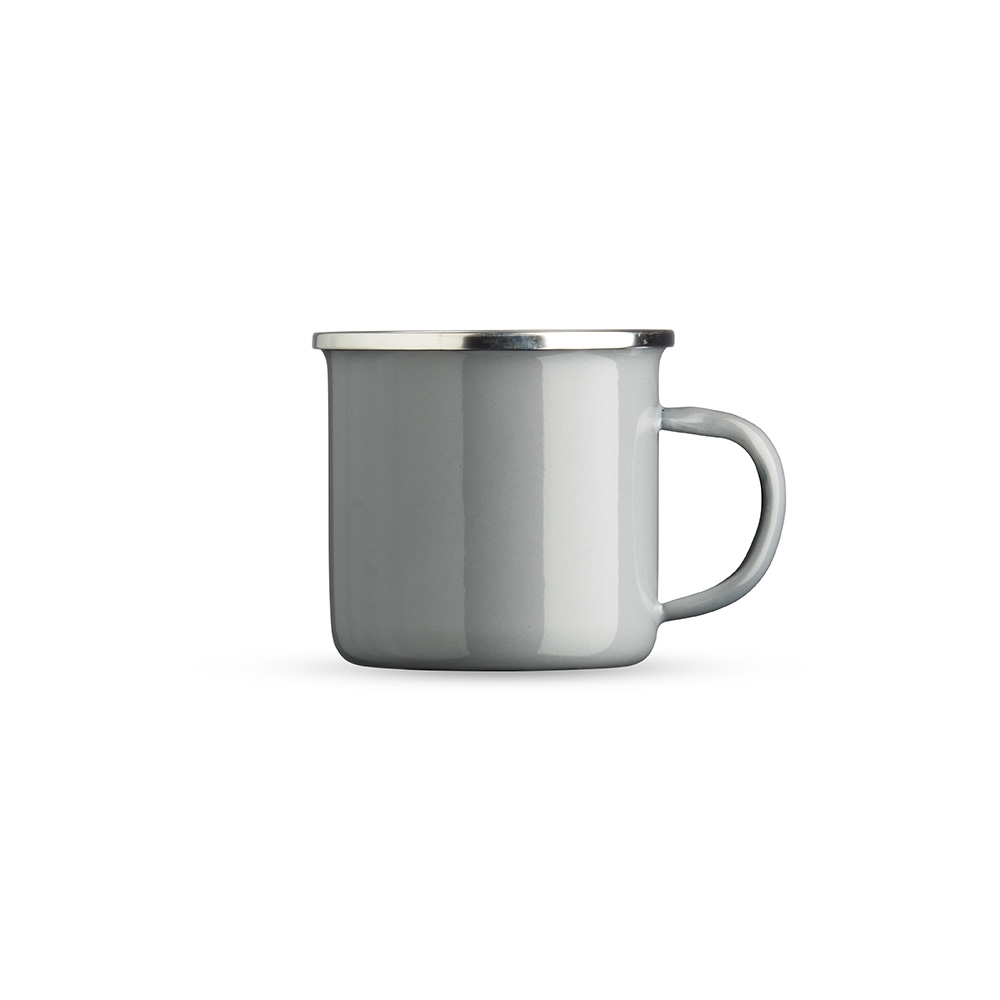Caneca inox 370 ml com borda de inox aparente na cor Cinza / Inox, personalizada com a logo da empresa