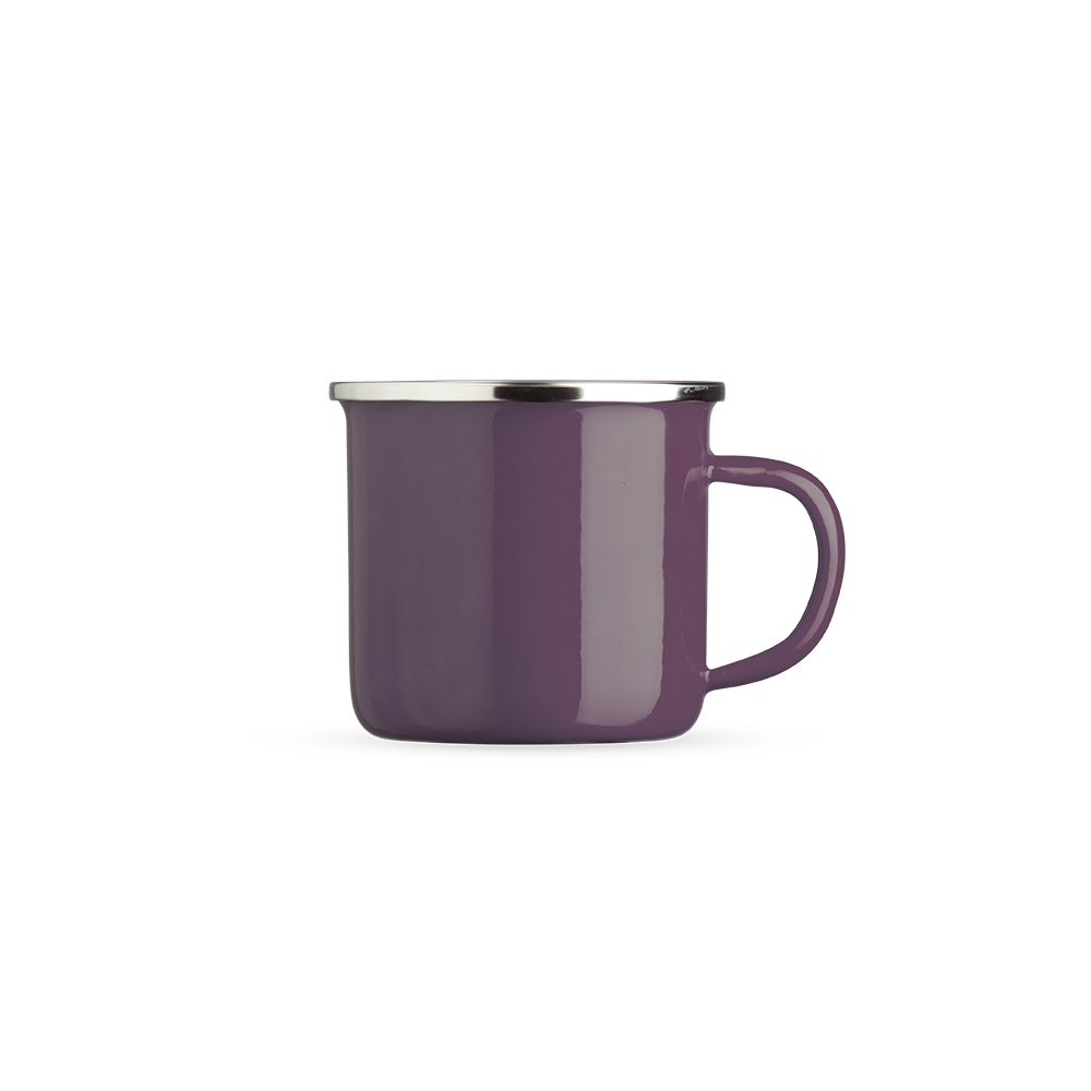 Caneca inox 370 ml com borda de inox aparente personalizada com a logo da empresa, na cor roxo / inox