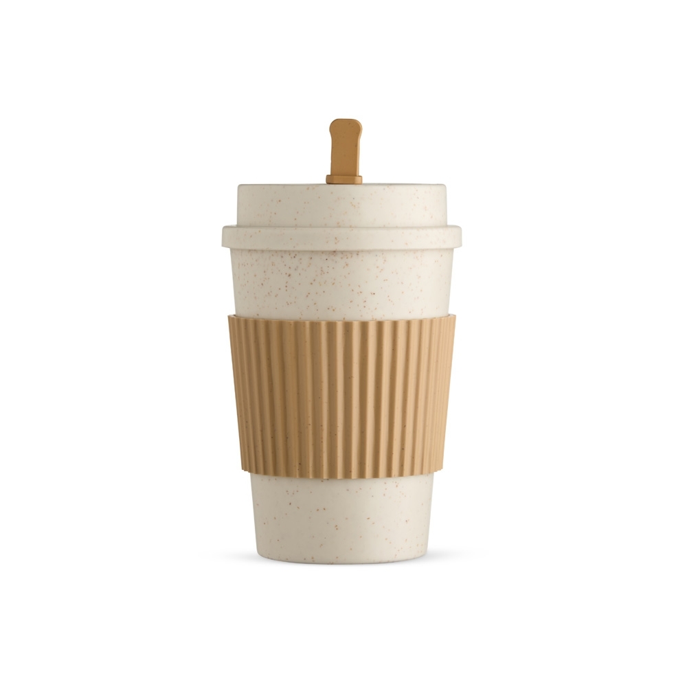 Copo de fibra de trigo 450 ml sem BPA personalizado com a logo da empresa, na cor bege / marrom