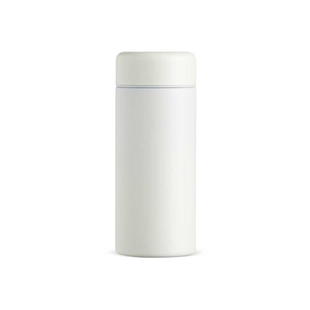 Garrafa térmica 200 ml de inox na cor Branco, personalizada com a logo da empresa