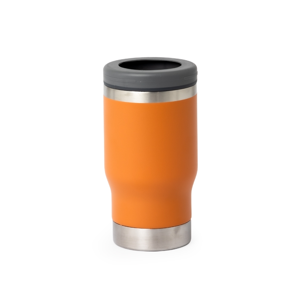 Copo térmico inox 380 ml personalizado com a logo da empresa, na cor laranja / inox