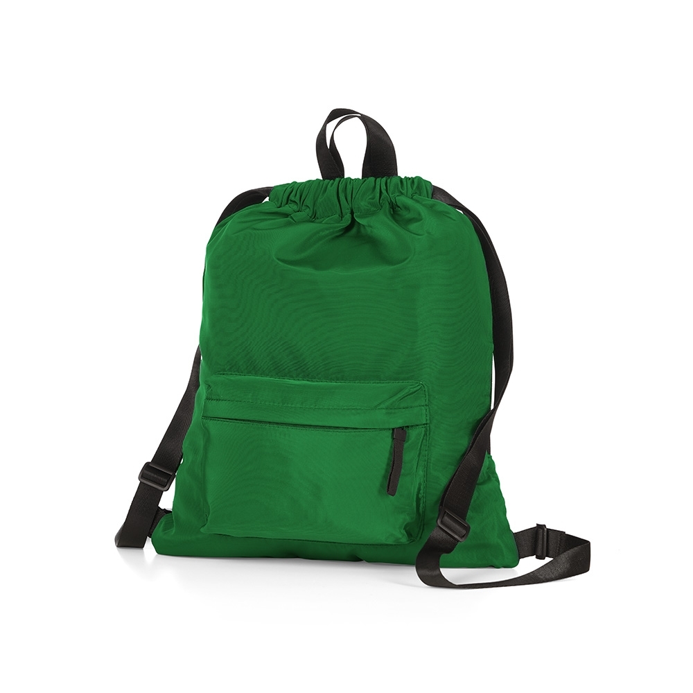 Sacochila poliéster 14 litros com bolso frontal personalizada com a logo da empresa, na cor verde
