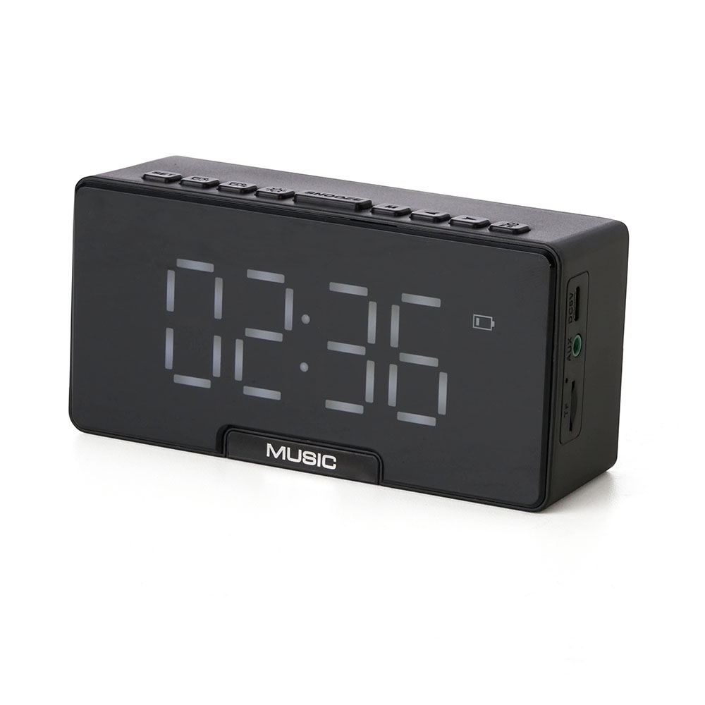 Caixa de som multimídia de metal com relógio e display