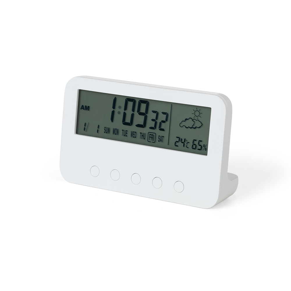 Relógio despertador com medidor de temperatura e umidade personalizado com a logo da empresa