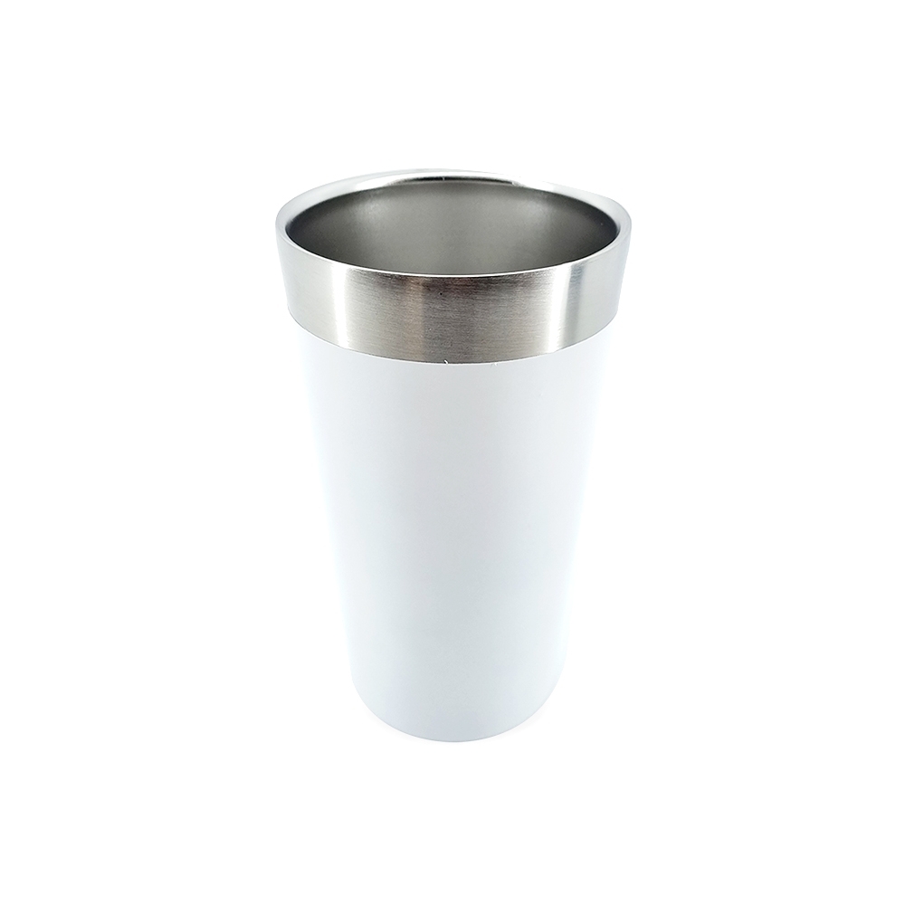 Copo térmico de inox 473 ml personalizado com a logo da empresa, na cor branco