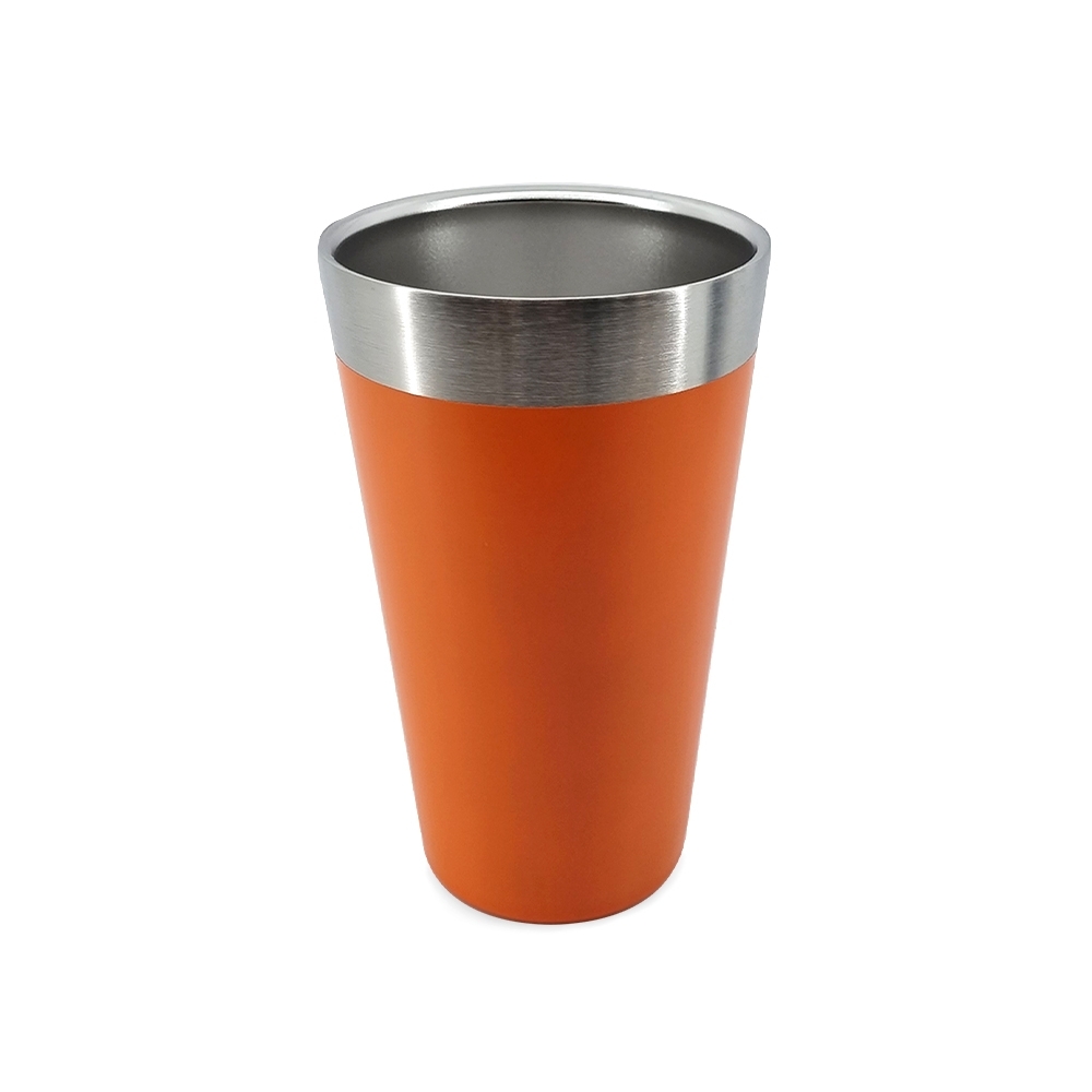 Copo térmico de inox 473 ml personalizado com a logo da empresa, na cor laranja / inox