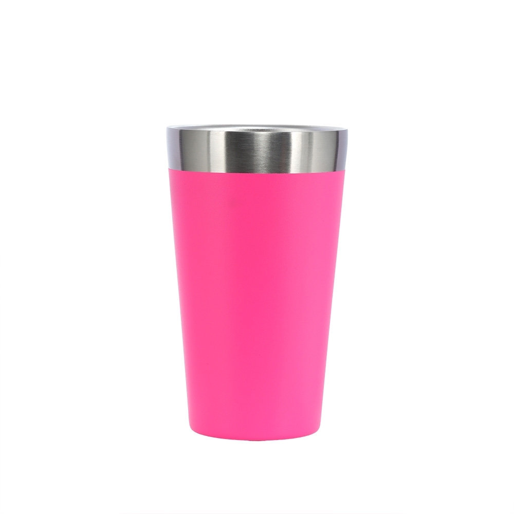 Copo térmico de inox 473 ml personalizado com a logo da empresa, na cor rosa / inox