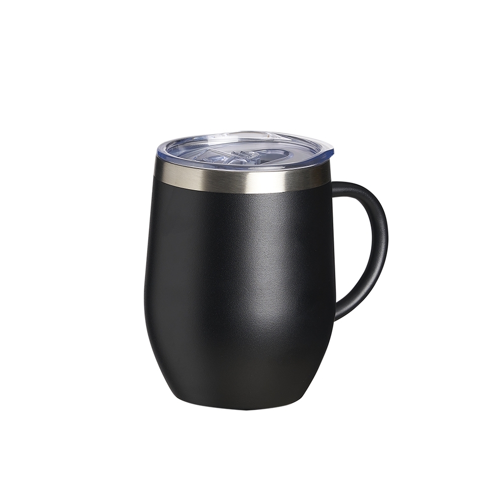 Caneca térmica 350 ml de inox bojuda com tampa acrílica e trava na cor Preto / Inox, personalizada com a logo da empresa