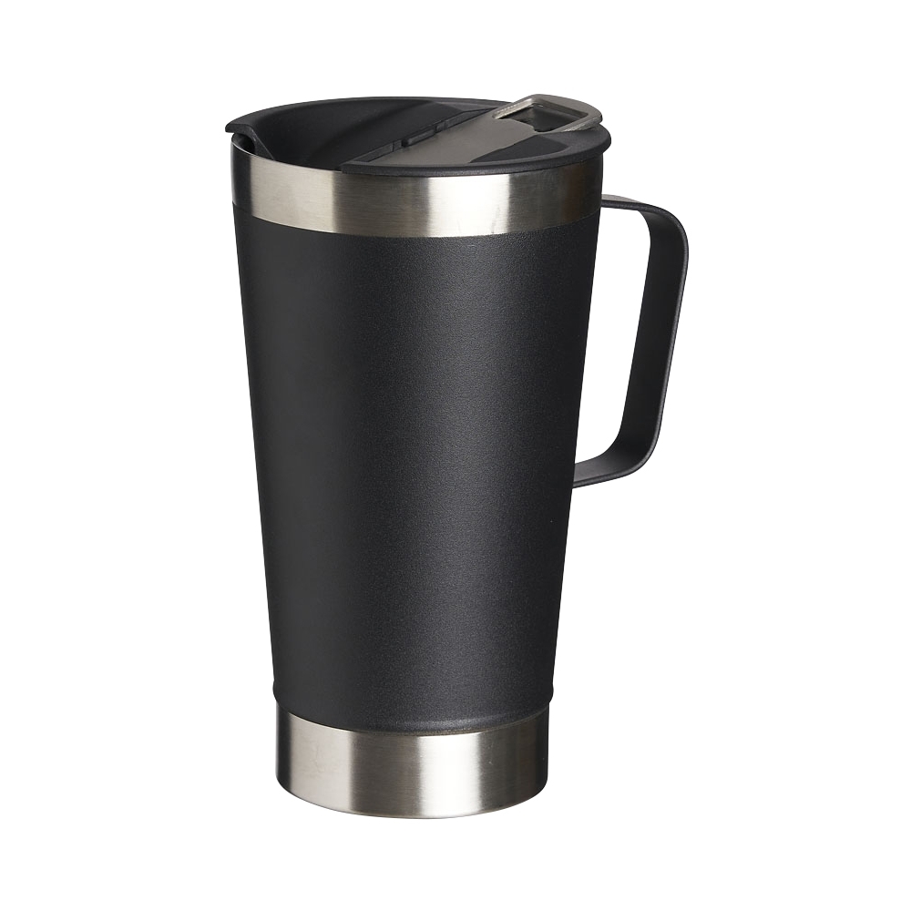 Caneca térmica 500 ml lisa de inox com abridor na cor Preto / Inox, personalizada com a logo da empresa