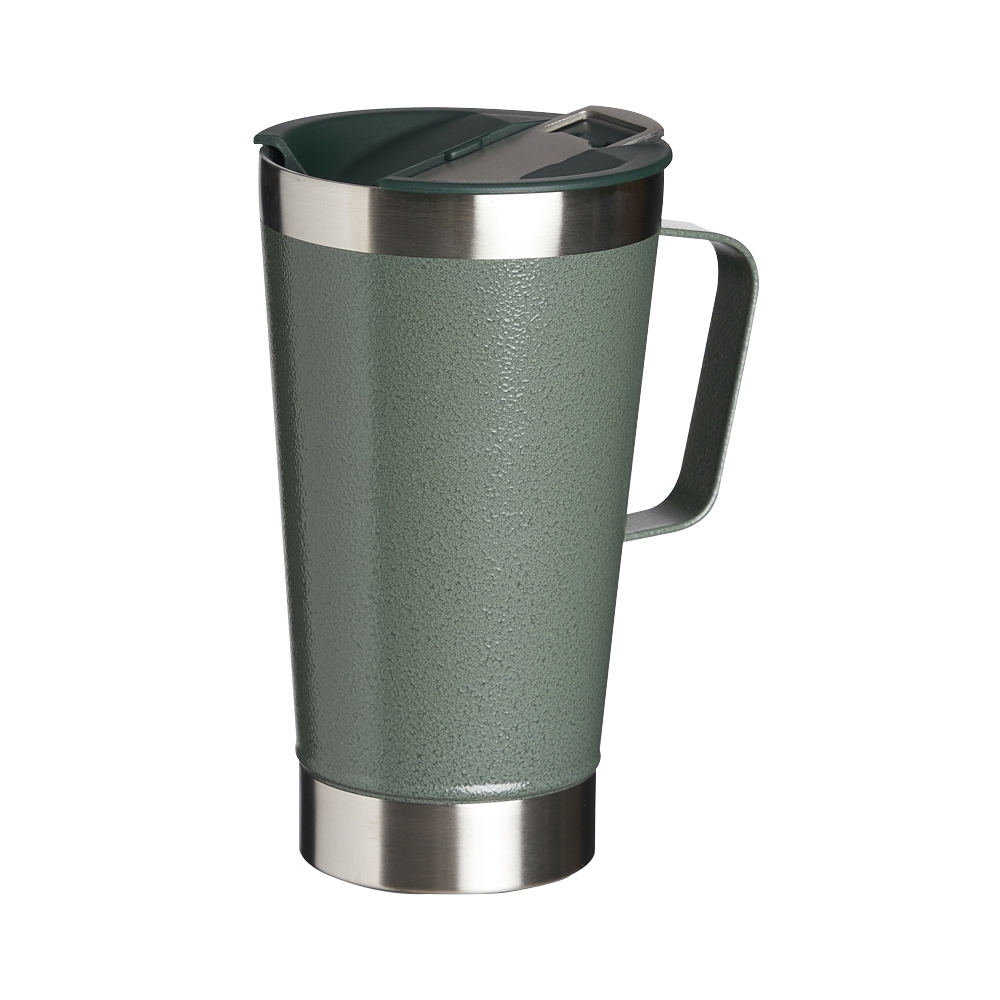 Caneca térmica 500 ml lisa de inox com abridor personalizada com a logo da empresa, na cor verde / inox